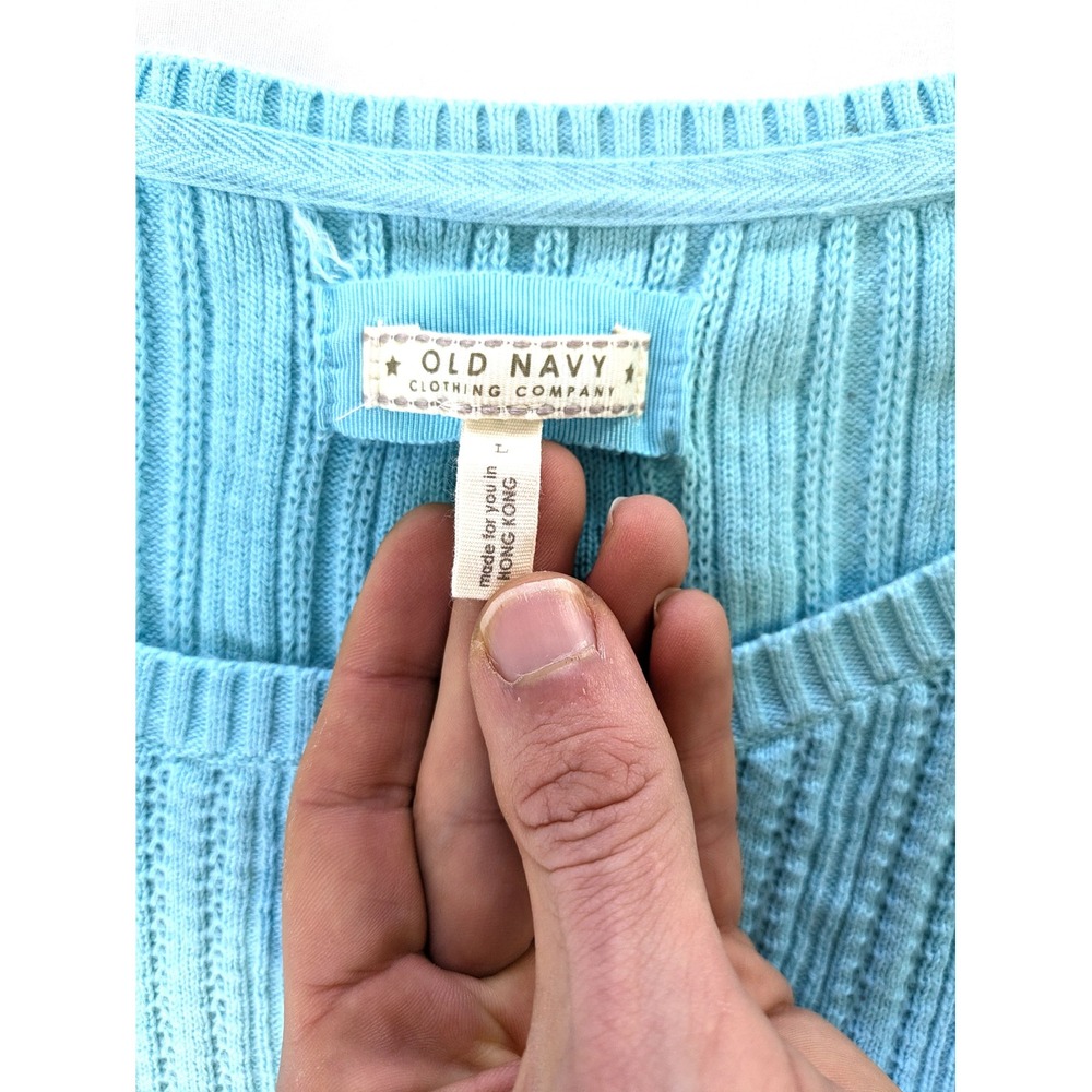 Old Navy Vintage Womens Ribbed Scoop Neck Sweater Blue Long Sleeve Size L *Fair - Picture 3 of 6